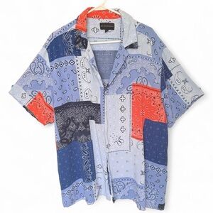 No Boundaries multicoloured paisley bandana patchwork button up shirt